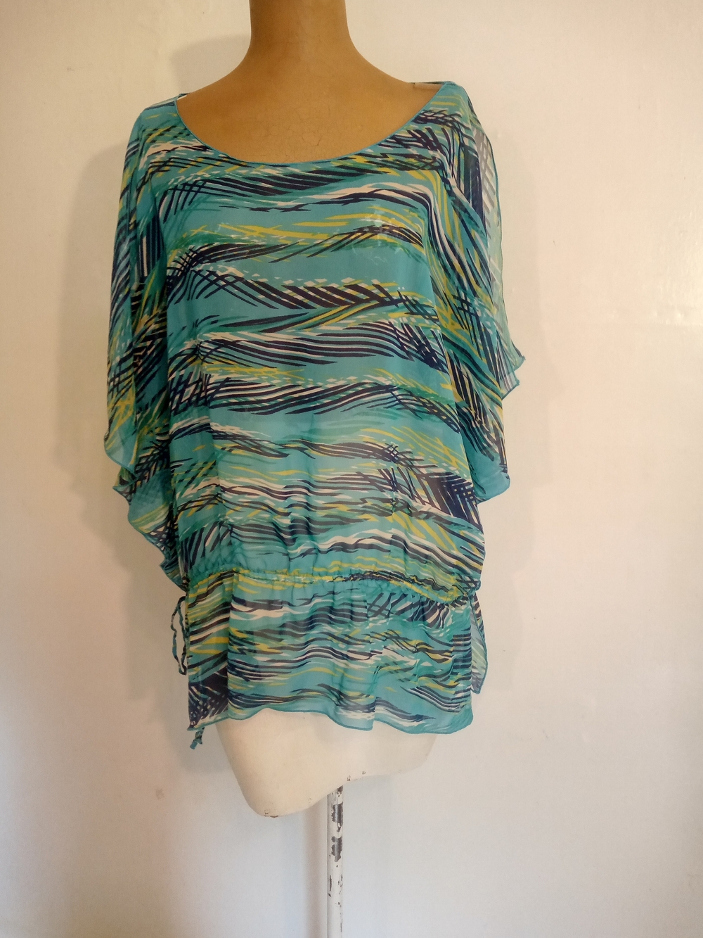 Apt. 9 Aqua Tunic with Navy and Lime Brushstrokes